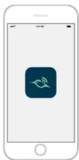 Mobile phone screen displaying a service app icon with a circular logo and signal waves
