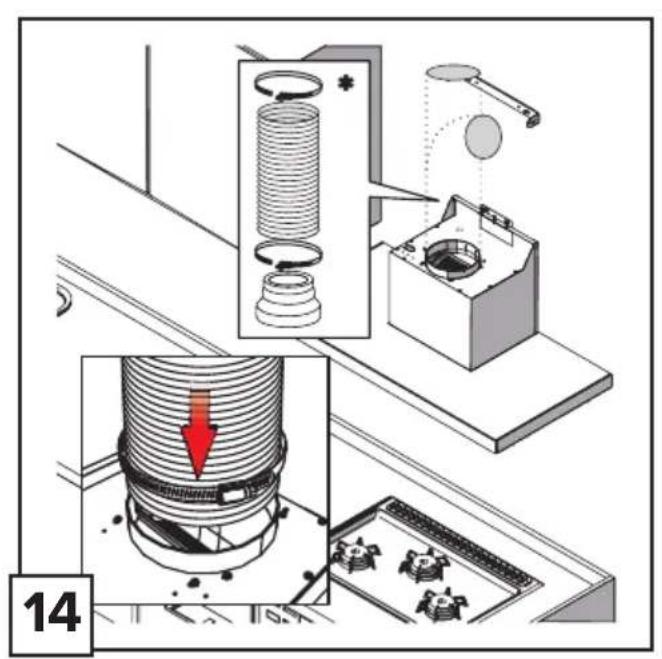 Technical diagram illustrating a mechanical assembly with labeled components and a red downward arrow indicating motion or force.