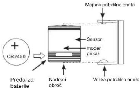 CR2450 Predal za baterije Nedrsni obroč Senzor moder prikaz Majhna pritrdilna enota Velika pritrdilna enota