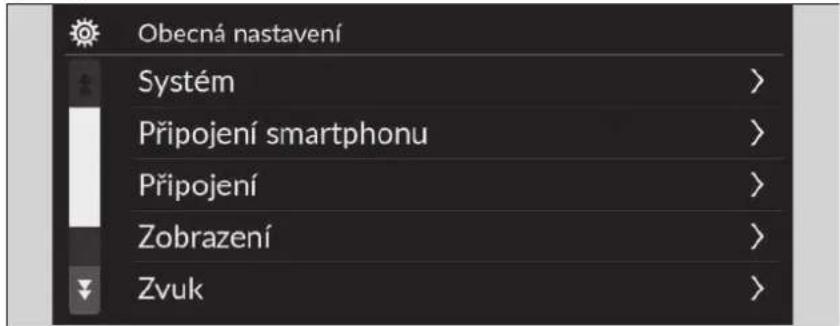 Obecná nastavení Systém > Připojení smartphonu > Připojení > Zobrazení > Zvuk >