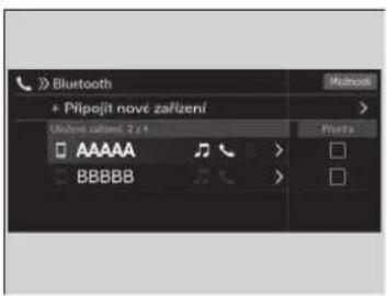 > Bluetooth + Přípojit nové zařízení Uděna zařízení 2 z+ AAAAA BBBBB Posta