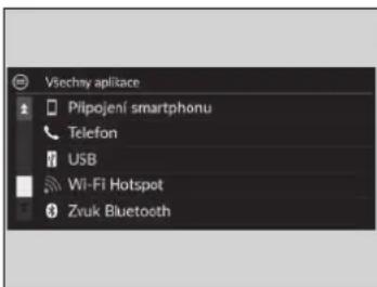 Všechny aplitace Plipojení smartphonu Telefon USB Wi-Fi Hotspot Zvuk Bluetooth