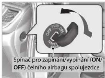 Spínač pro zapinání/vypínání (ON/ OFF) čelního airbagu spolujezdce