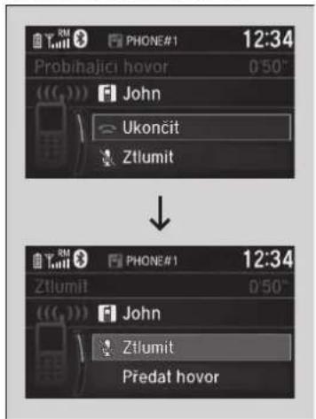 RM PHONE#1 12:34 Prob/ahajici hovor 0'50" John Ukončit Ztlumit ↓ RM PHONE#1 12:34 Ztlumit 0'50" John Ztlumit Předat hovor