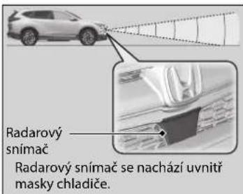 Radarový snímač Radarový snímač se nachází uvnitř masky chladiče.