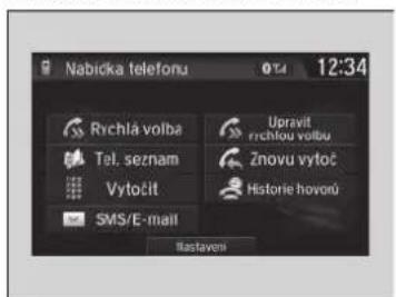 Nabicka telefonu 12:34 Rychla volba Upravit rchlova volbu Tel. seznam Znovu vytoč Vytočit Historie hovonů SMS/E-mail Itastavení