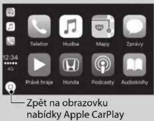 12:34 Právě hraje Honda Podcasty Audioknity Zpět na obrazovku nabídky Apple CarPlay