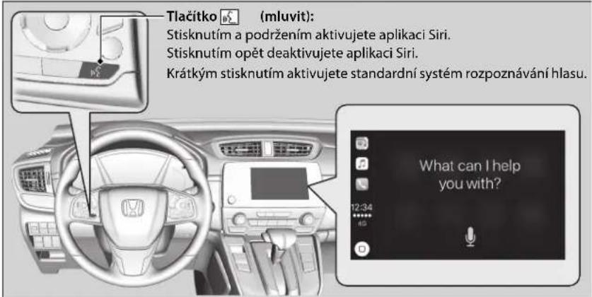 Tlačitko (mluvit): Stisknutím a podržením aktivujete aplikaci Siri. Stisknutím opět deaktivujete aplikaci Siri. Krátkým stisknutím aktivujete standardní systém rozpoznávání hlasu. What can I help you with?