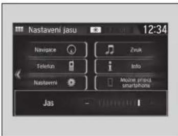 Nastaveni jasu 12:34 Navigare Telefon Nastaveni Zvuk Info Atoune pred. smartphone Jas