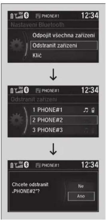 Nastaveni Bluetooth Odpojit všechna zarizeni Odstranit zarizeni Klič 1 PHONE#1 12:34 1 PHONE#1 2 PHONE#2 3 PHONE#3 Chcete odstranit .PHONE#2"? Ne Ano