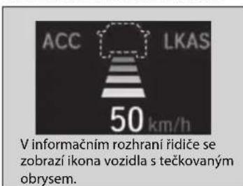 ACC LKAS 50 km/h V informačním rozhraní řidiče se zobraží ikona vozidla s tečkovaným obrysem.