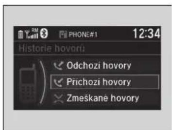 Historie hovorů Odchozi hovory Príchozi hovory Zmeškane hovory