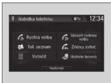 Nabidka telefonu 12:34 Rychla volba Upravit rychiou volbu Tel. seznam Znovu vytoc Vylocit Historie hovoru Nastaven