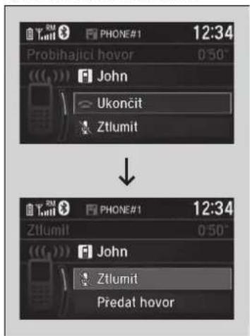 TLM PHONE#1 12:34 Probihajici hovor 0:50" John Ukončit Ztlumit ↓ TLM PHONE#1 12:34 Ztlumit 0:50" John Ztlumit Predat hovor
