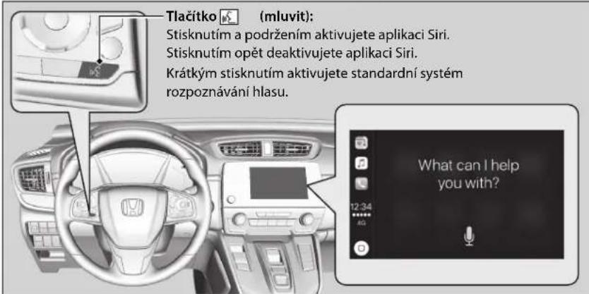 Tlačitko (mluvit): Stisknutím a podržením aktivujete aplikaci Siri. Stisknutím opět deaktivujete aplikaci Siri. Krátkým stisknutím aktivujete standardní systém rozpoznávání hlasu. What can I help you with?