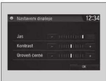 Nastaveni displeje 12:34 Jas Kontrast Uroven černé OK