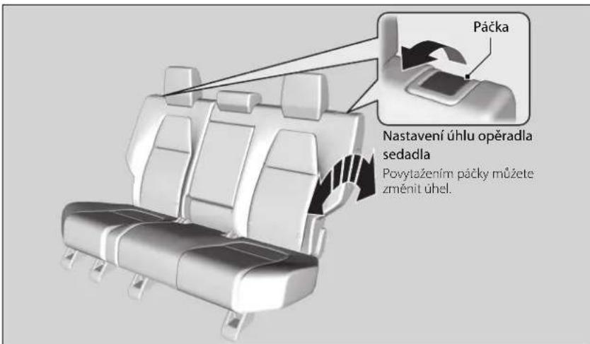 Páčka Nastavení úhlu opěradla sedadla Povytažením pácky můžete změnit úhel.