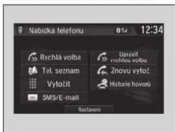 Nabička telefonu 014 12:34 Rychla volba Upravit rechlova volbu Tel. seznam Znovu vyto: Vytočit Historie hovoru SMS/E-mail Itastavena