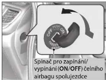 Spínač pro zapínání/ vypínání (ON/OFF) čelního airbagu spolujezdce