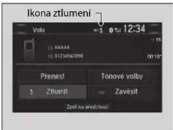 Ikona ztlumení Volta 01:23:4567890 12:34 Prenest Tonove volby Zlumit Zavesit Zzet na predchové