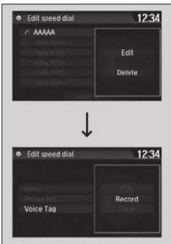 Edit speed dial 12:34 AAAAA Edit Delete ↓ Edit speed dial 12:34 Name Print Voice Tag Record Clear