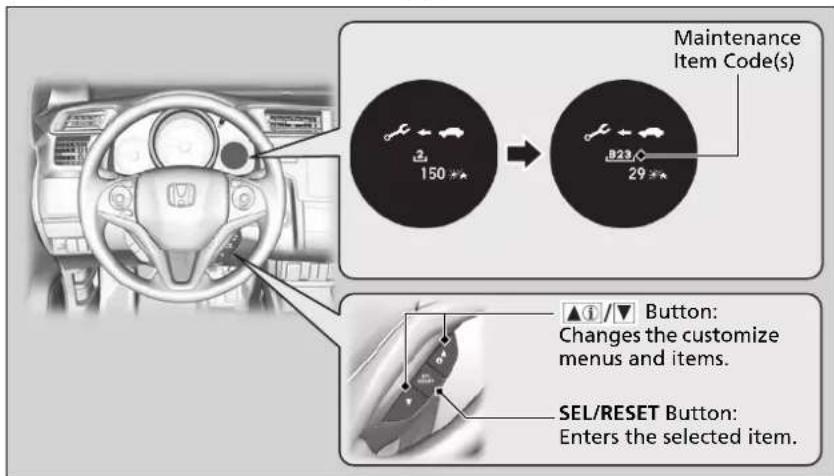 Maintenance Item Code(s) 2 150 ° 823° 29 ° ▲①/▼ Button: Changes the customize menus and items. SEL/RESET Button: Enters the selected item.