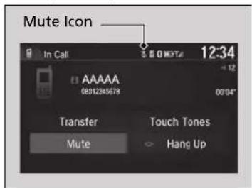 Mute Icon In Call 12:34 AAAAA 08012345678 00'04" Transfer Touch Tones Mute Hang Up