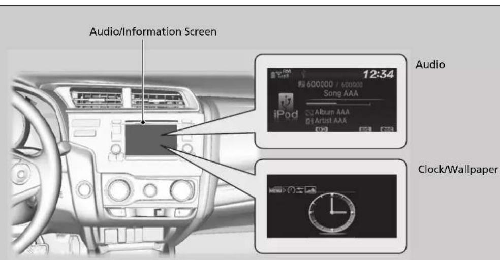 Audio/Information Screen 12:34 iPod 600000 / 600000 Song AAA Album AAA Artist AAA Clock/Wallpaper