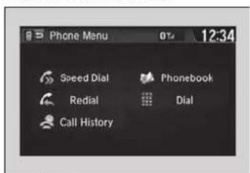 Phone Menu 074 12:34 Speed Dial Phonebook Redial Dial Call History