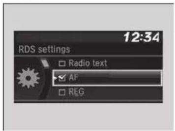 12:34 RDS settings Radio text AF REG