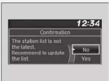 12:34 Confirmation The station list is not the latest. Recommend to update the list. No Yes