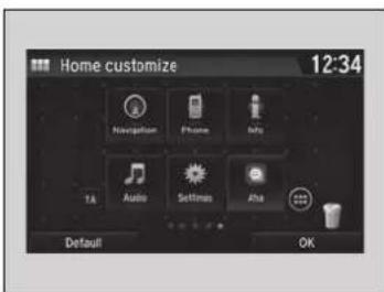 Home customize 12:34 Navigation Phone Audio 1& Audio Settings Audio Default OK