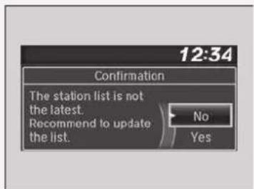 12:34 Confirmation The station list is not the latest. Recommend to update the list. No Yes