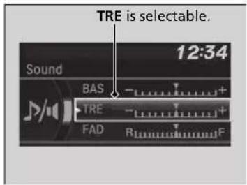 TRE is selectable. 12:34 Sound BAS TRE FAD R F