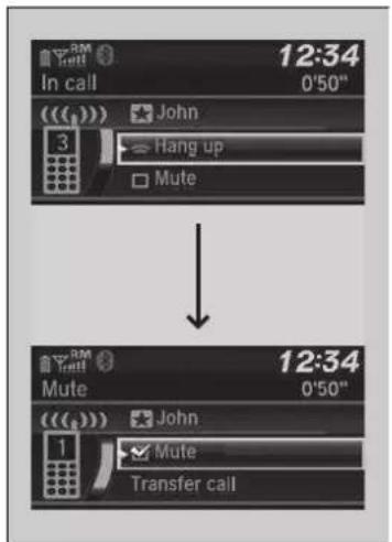 12:34 In call 0'50" (<<) John 3 Hang up Mute ↓ 12:34 Mute 0'50" (<<) John 1 Mute Transfer call