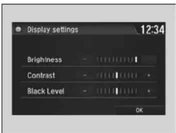 Display settings 12:34 Brightness - Immilitated Contrast - Immilitated Black Level - Immilitated OK
