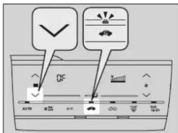 Diagram showing vehicle air condition indicators with checkmark and warning symbols, including labels like 'AIR', 'AIR OFF', and 'AIR STOP'.