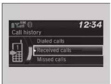 12:34 Call history Dialed calls Received calls Missed calls