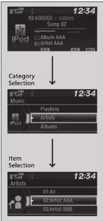 Honda Jazz (2020) - How to Select a Song from the iPod Music List with the Selector Knob - 1
