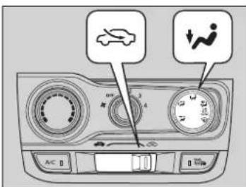Diagram of a car air conditioner panel with labeled buttons and icons for driving, working, and heating.