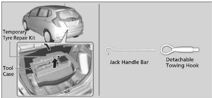 Temporary Tyre Repair Kit Tool Case Jack Handle Bar Detachable Towing Hook