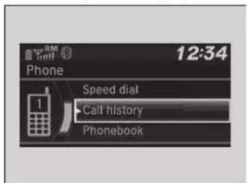 12:34 Phone Speed dial Call history Phonebook