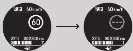 60km/h 60 23°C 002300km 0 1' → 60km/h 23°C 002300km 0 1'