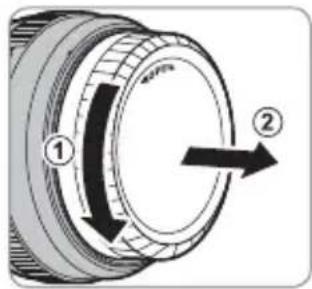 Diagram of a mechanical component with numbered parts and directional arrow indicating rotation or movement