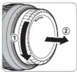 Diagram of a mechanical component with numbered parts and directional arrow indicating rotation or movement