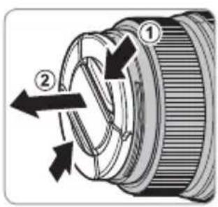 Technical diagram of a mechanical component with numbered parts and directional arrows indicating motion or assembly.