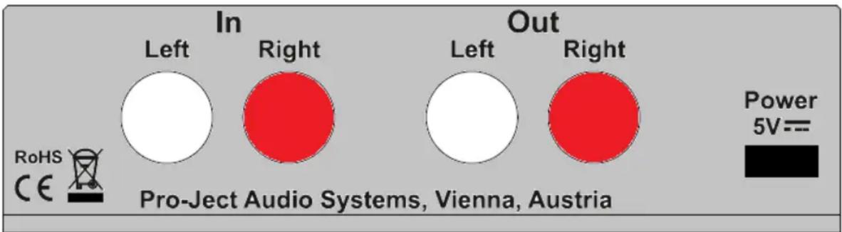 In Left Right Left Right Power 5V== RoHS CE Pro-Ject Audio Systems, Vienna, Austria