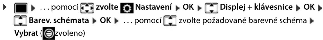 ► ... pomocí zvolte Nastavení ► OK ► Displej + klávesnice ► OK ► Barev. schémata ► OK ► ... pomocí zvolte požadované barevné schéma ► Vybrat (⊖zvoleno)
