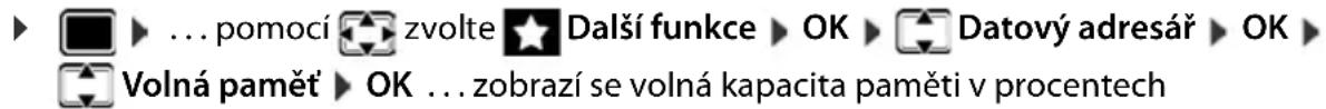 ► ⬆ ... pomocí 📊 zvolte ★ Další funkce ► OK ► 📊 Datový adresář ► OK ► Volná paměť ► OK ... zobrazí se volná kapacita paměti v procentech