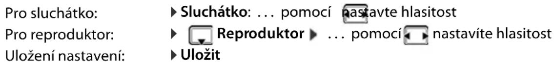 Pro sluchátko: ▶ Sluchátko: ... pomocí nastavte hlasitost Pro reproduktor: ▶ Reproduktor ▶ ... pomocí nastavíte hlasitost Uložení nastavení: ▶ Uložit